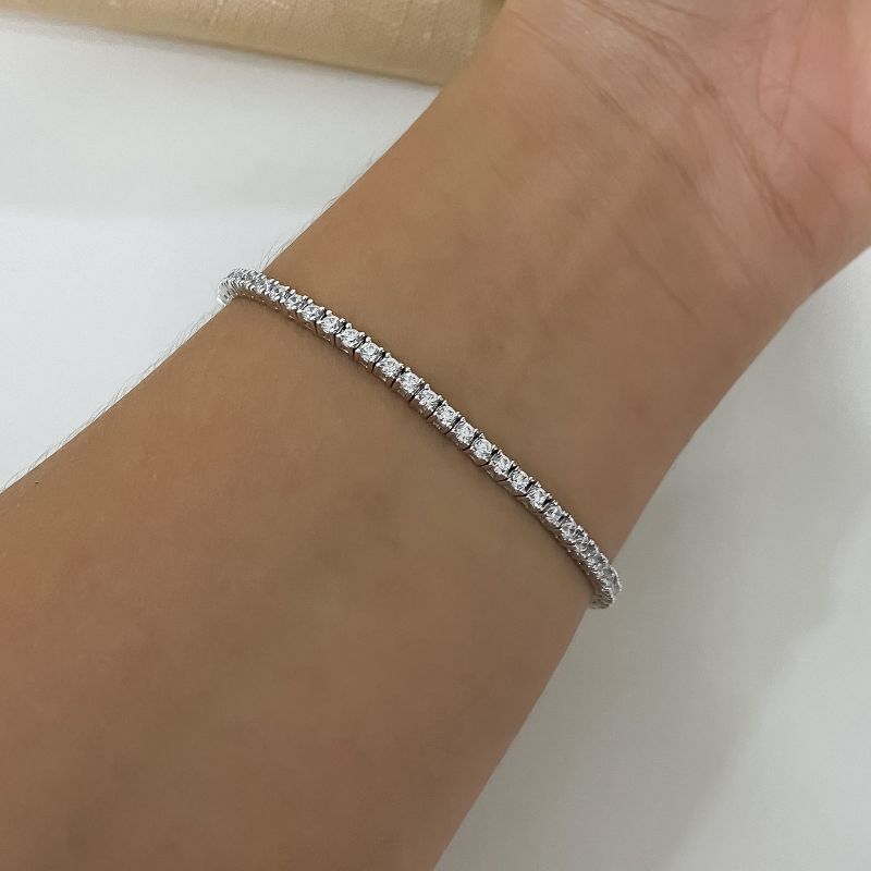 Pulseira Prata Riviera Cristal 17cm 2mm