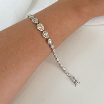 Pulseira Prata Gota Pedras Cravejada Amarelo