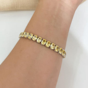 Pulseira Prata Pedra Amarela 5mm 17cm