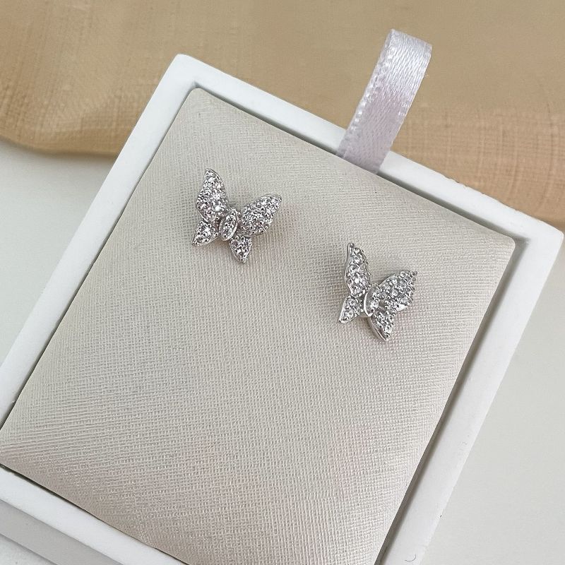Brinco Prata Borboleta Cravejada Pp