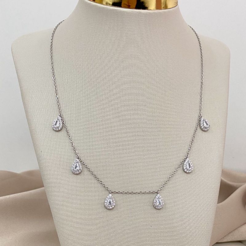 Gargantilha Prata Gota Cristal Cravejada