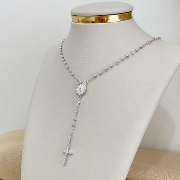 Gargantilha Prata Terço N Senhora Cravejada 50cm