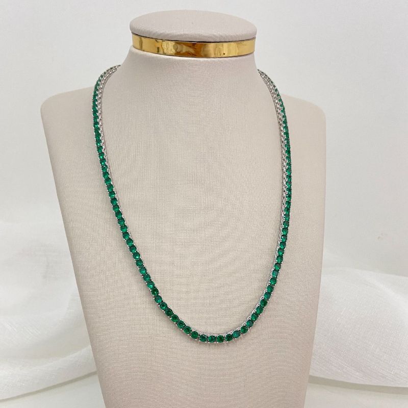Gargantilha Prata Riviera Verde 4g 3mm