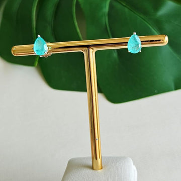 Brinco Prata Gota Verde Agua