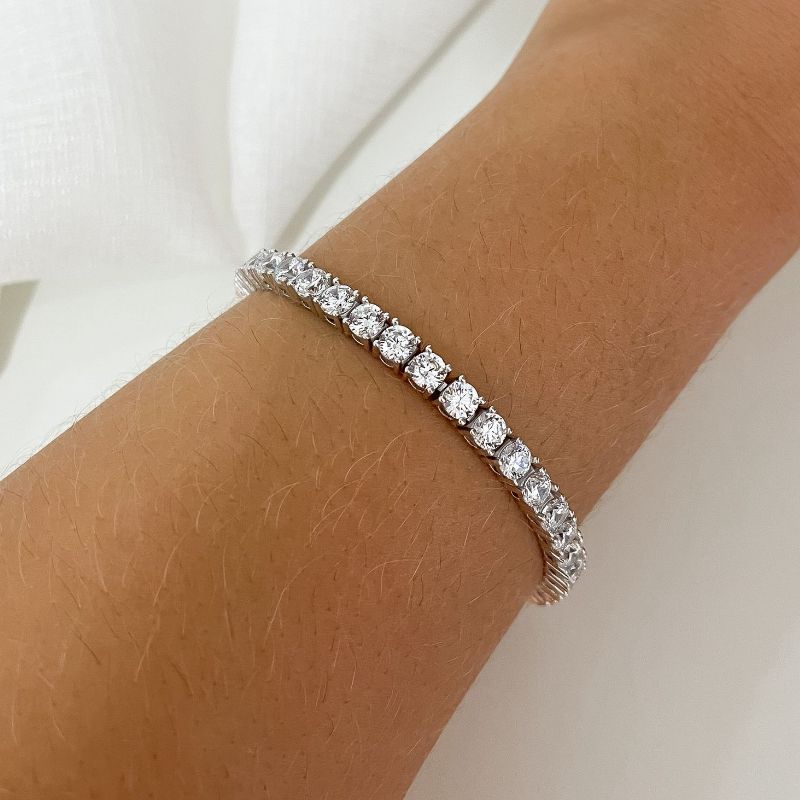 Pulseira Prata Riviera Cristal 19cm 4mm
