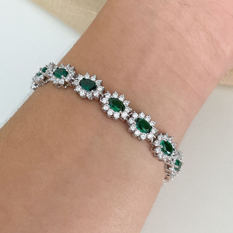 Pulseira Prata Flor Cravejada