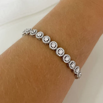 Pulseira Prata Riviera Cristal 3mm 17cm Cravejada