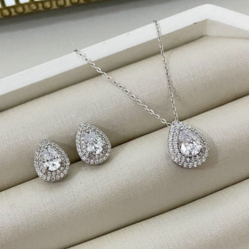 Conjunto Prata Gota Cravejado 7 8mm 45cm