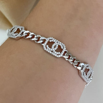 Pulseira Prata Chanel Cravejada Grume
