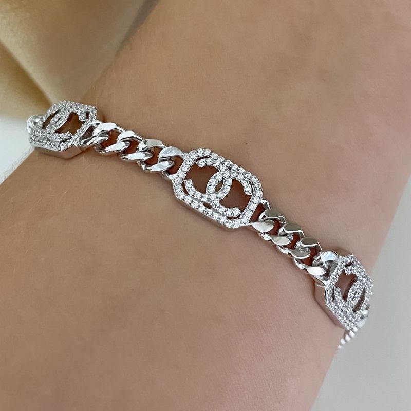 Pulseira Prata Chanel Cravejada Grume
