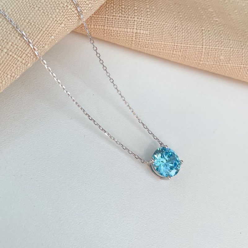 Gargantilha Prata Ponto Luz Azul Claro 10mm
