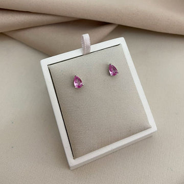 Brinco Prata Pedra Rosa
