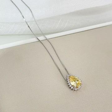 Gargantilha Prata Gota Amarela 1f 8mm 45cm Cravejada