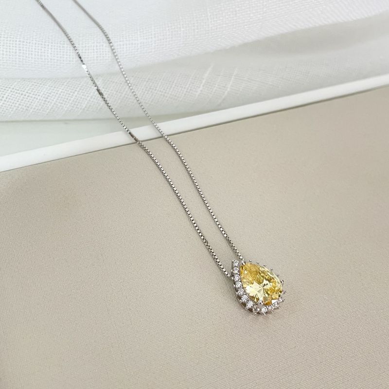 Gargantilha Prata Gota Amarela 1f 8mm 45cm Cravejada