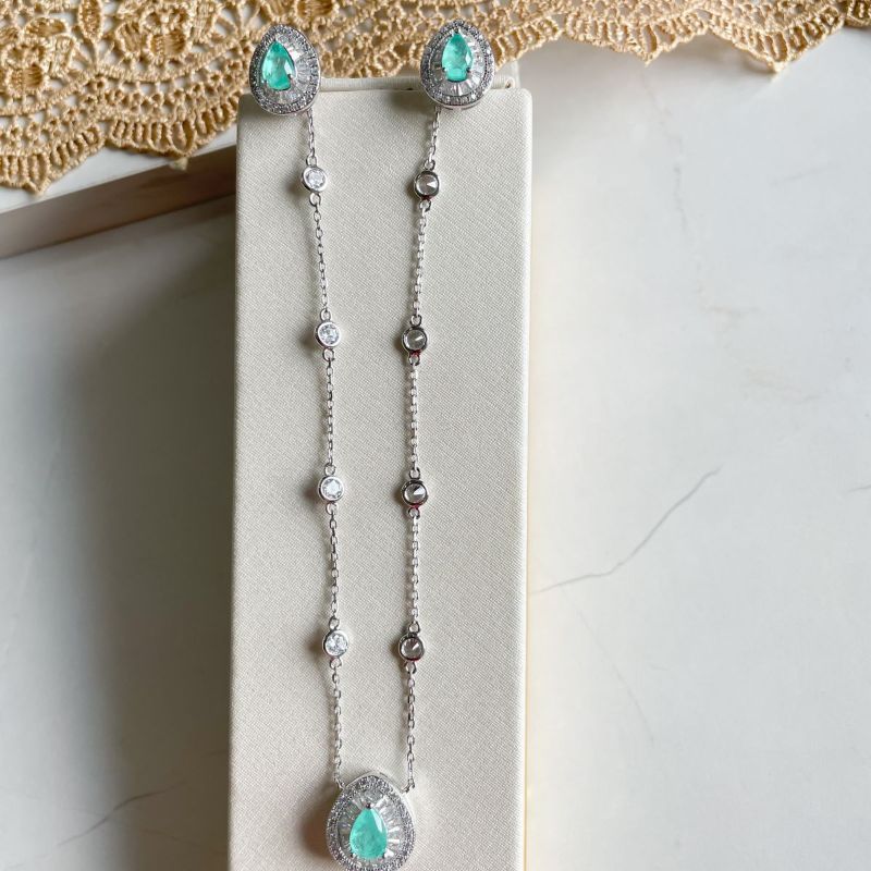 Conjunto Prata Pedra Cravejado Verde Comlombiano