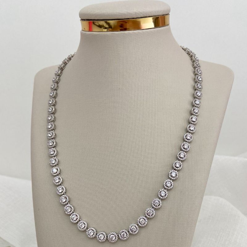 Gargantilha Prata Pedras Cristal Cravejada 42cm 3mm