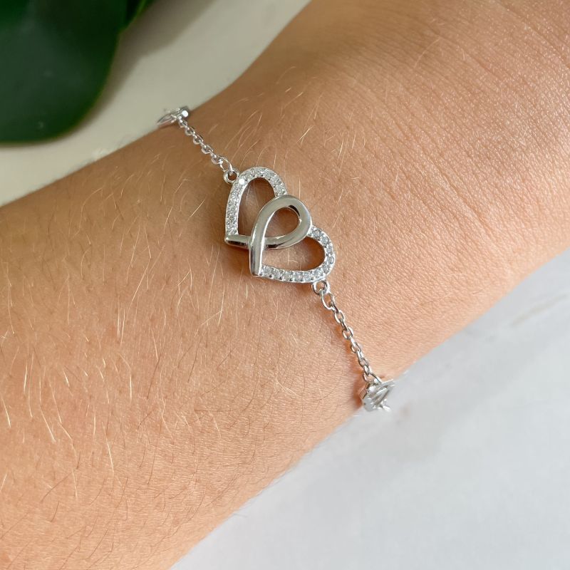 Pulseira Prata Coracoes