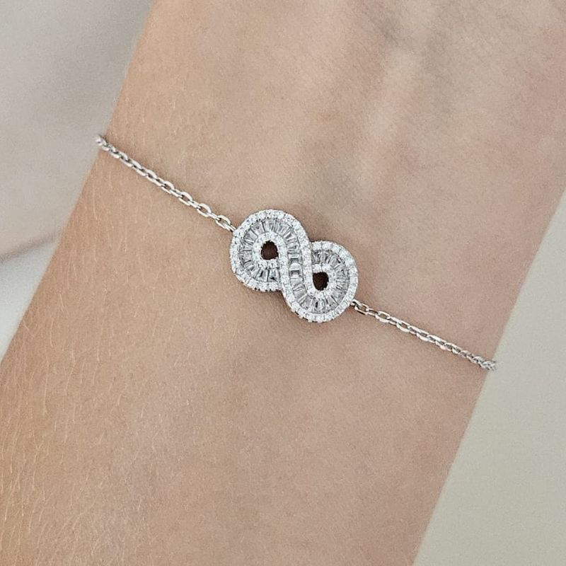 Pulseira Prata Infinito Cravejada 1mm
