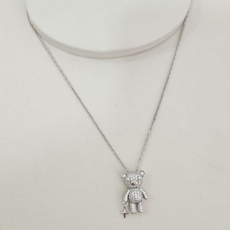 Gargantilha Prata Urso Cravejado