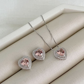 Conjunto Prata Coração Cravejado 6mm 45cm