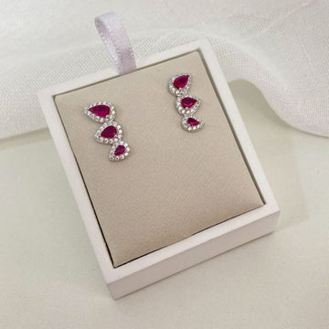 Brinco Prata Earcuff Rosa Cravejado