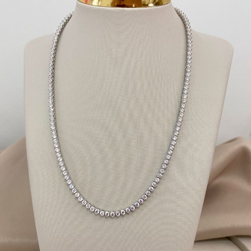 Gargantilha Prata Riviera Cristal 40cm 2mm