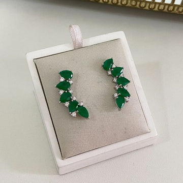 Brinco Prata Earcuff Verde P Cristais