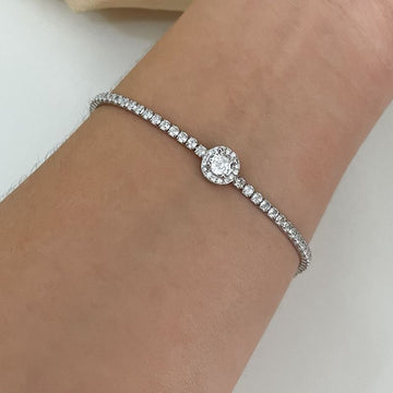 Pulseira Prata Riviera 1 Pedra Cristal Cravejada