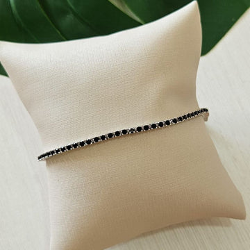 Pulseira Prata Reviera Preta 20cm