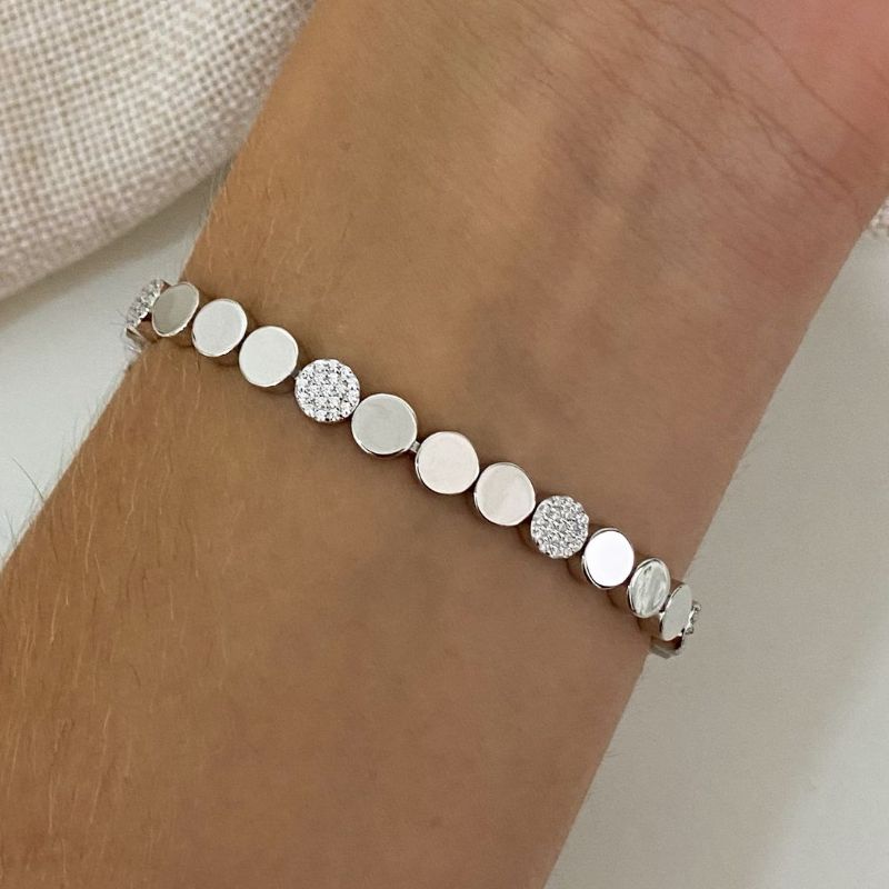 Pulseira Prata Redonda Cravejada Liso