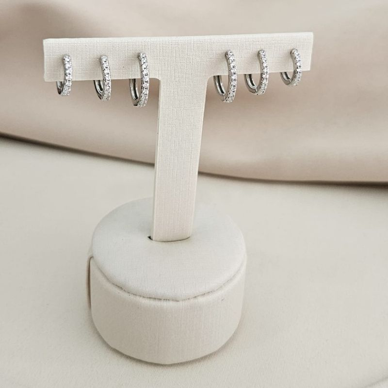Argola Prata Trio Cravejada Liso