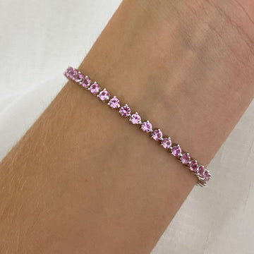 Pulseira Prata Riviera Rosa 3mm