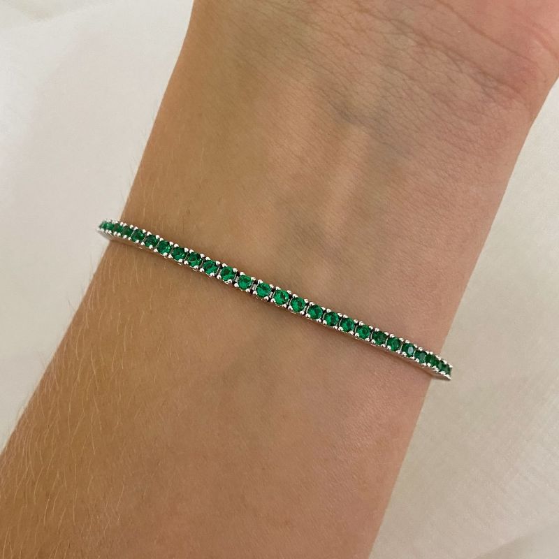 Pulseira Prata Riviera Verde 2mm