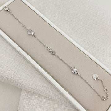 Pulseira Prata Infinito 1mm 17cm Cravejada