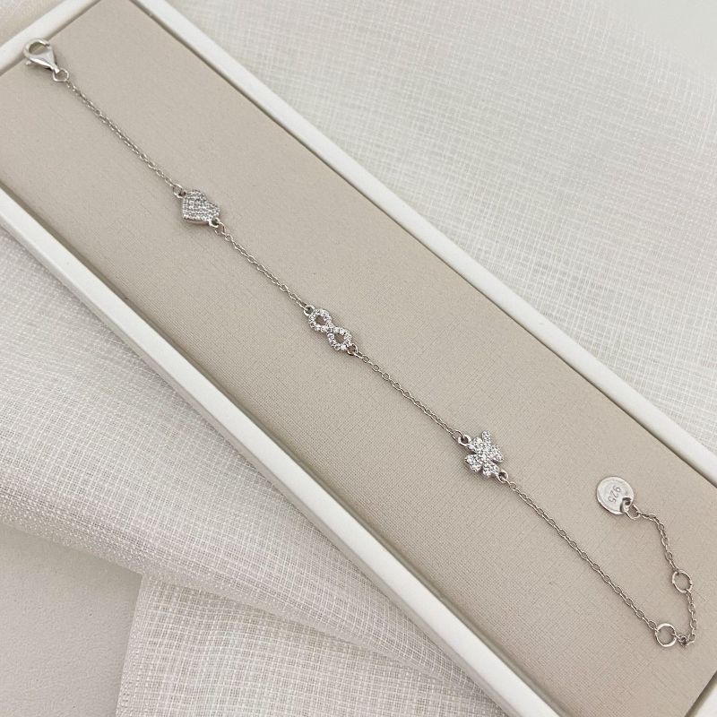 Pulseira Prata Infinito 1mm 17cm Cravejada