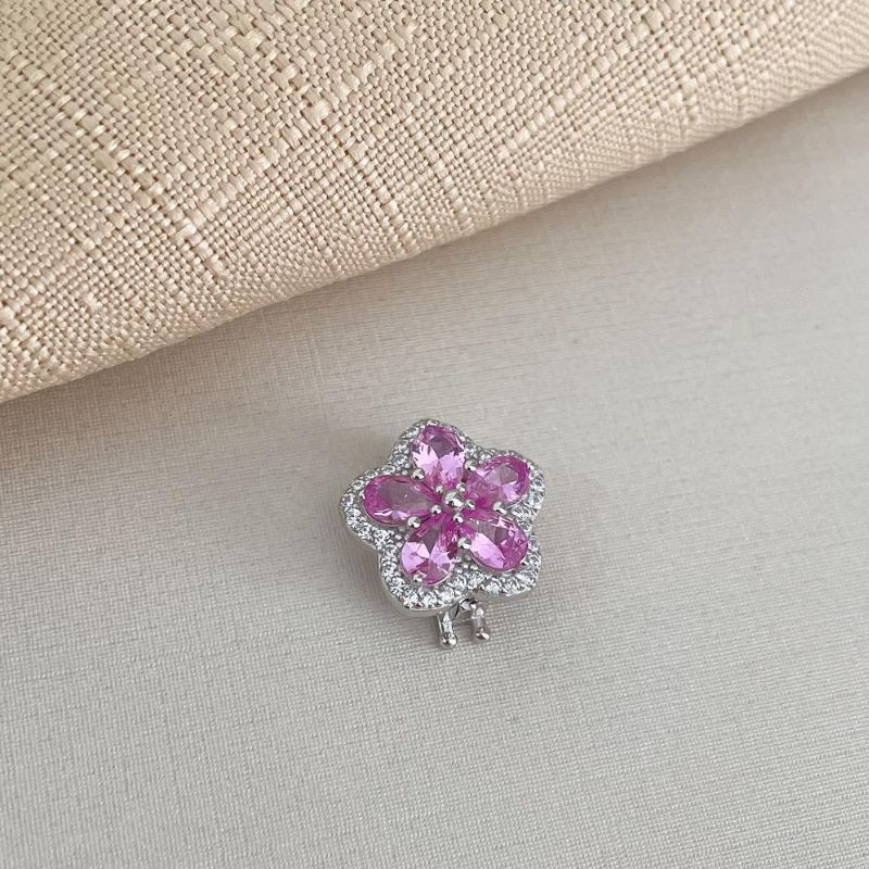Pingente Prata Pulseira Flor Cravejado Rosa