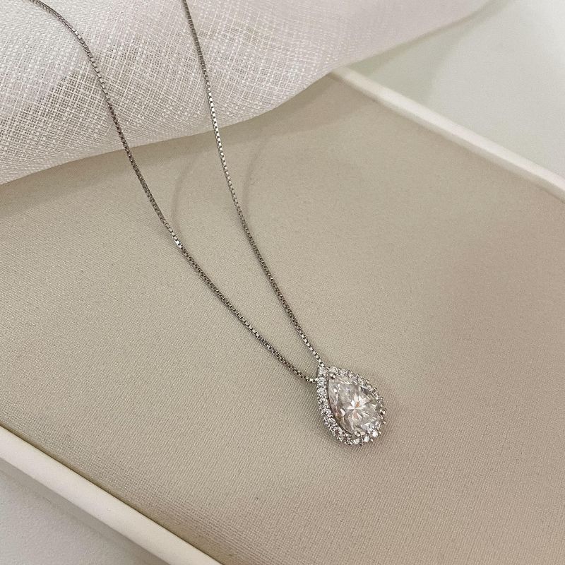 Gargantilha Prata Gota Cristal 45 Cm 7x10 Mm Nita
