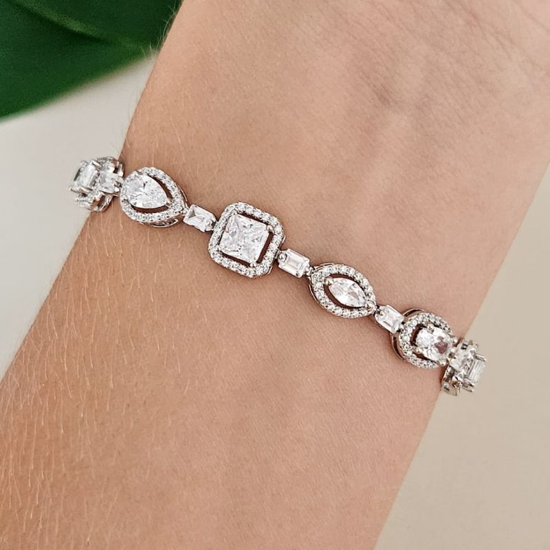 Pulseira Prata Pedras Cristal Cravejada 4mm