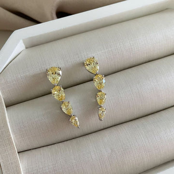 Brinco Prata Earcuff Gotas Amarelas 6x7mm