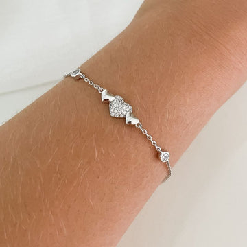 Pulseira Prata Coração Liso/Cravejado