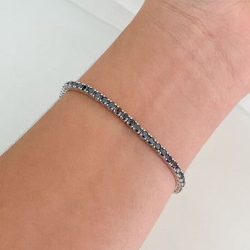 Pulseira Prata Riviera Preta 19cm 2.5mm