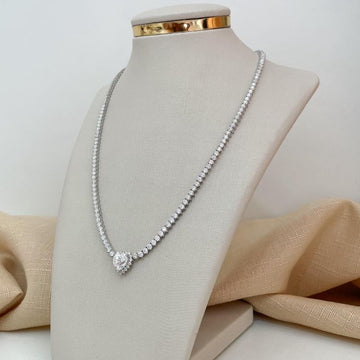 Gargantilha Prata Riviera 3 Garras 42cm 8x8mm Moissanite