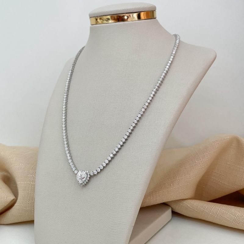 Gargantilha Prata Riviera 3 Garras 42cm 8x8mm Moissanite
