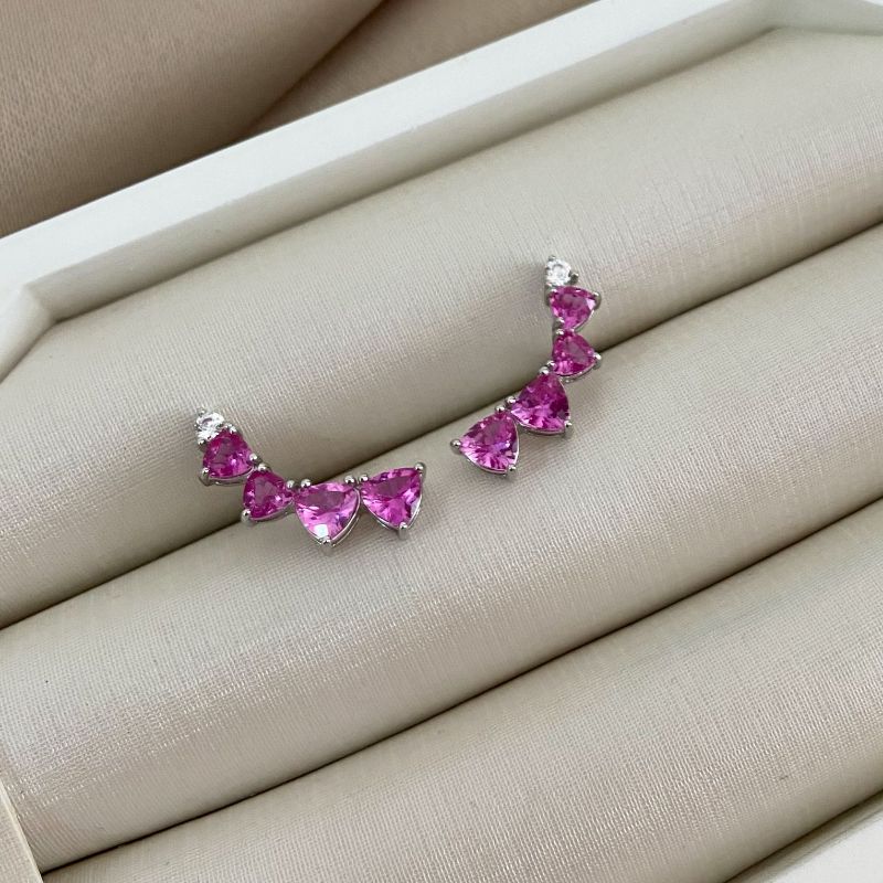 Brinco Prata Earcuff 4 P Rosa
