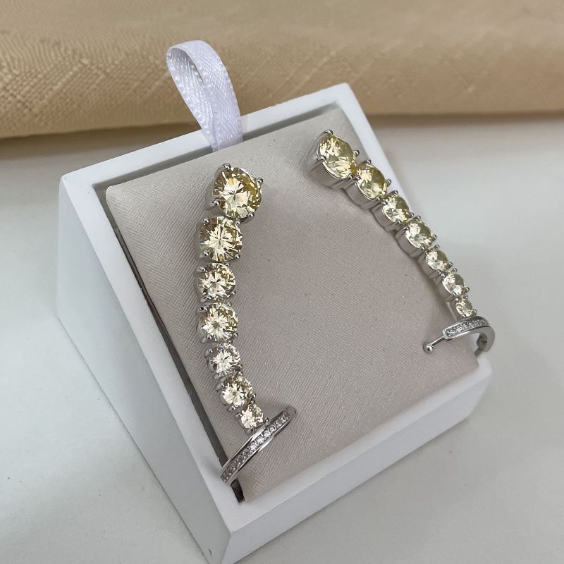 Brinco Prata Earcuff Amarelo 7mm