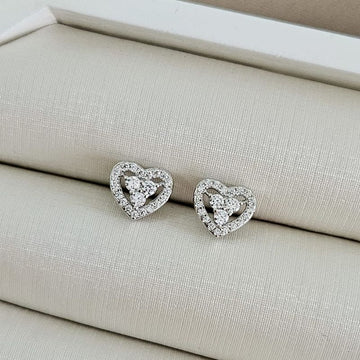 Brinco Prata Coração Cristal 2mm