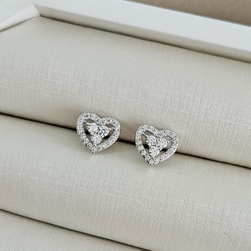 Brinco Prata Coração Cristal 2mm