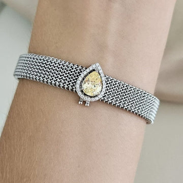 Pingente Prata Pulseira Gota Amarelo