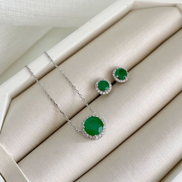 Conjunto Prata Pedra Redonda Verde
