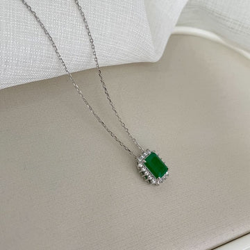 Gargantilha Prata Pedra Verde Escura Q Cravejada 45cm 6mm